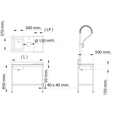 Mesa para pescadería 1000mm Mainox