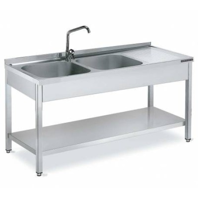 Fregadero con bastidor 2 senos 1350x500 escurridor der. Distform